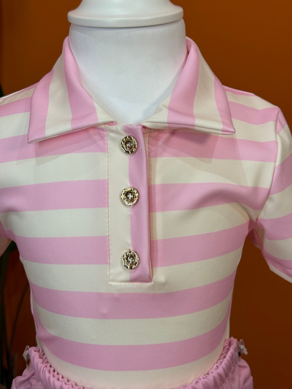 POLO A RIGHE CON BOTTONI GIOIELLO - ROSA & BIANCO💖🤍