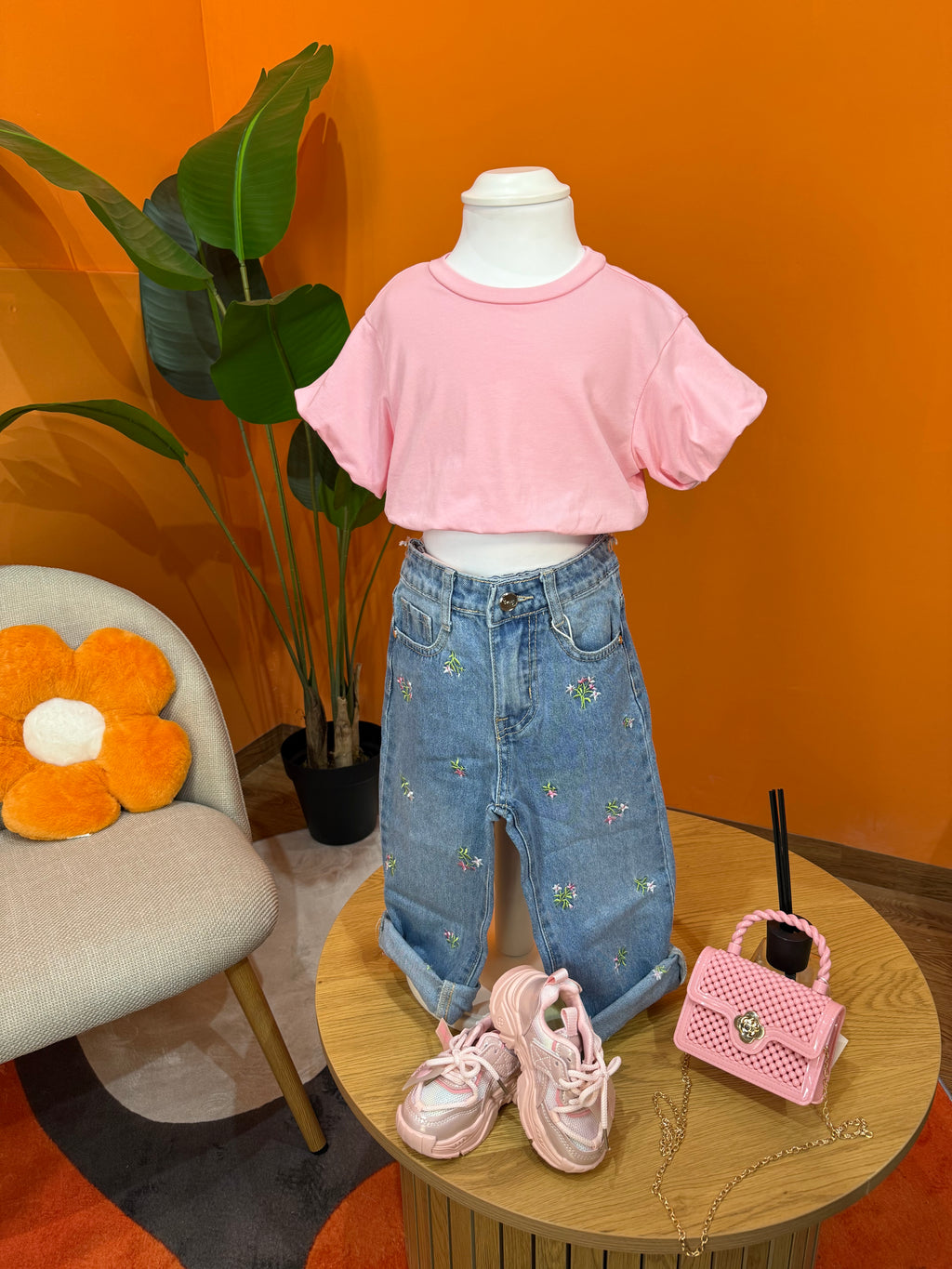 T-SHIRT CROP A MANICHE A SBUFFO - ROSA