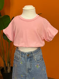 T-SHIRT CROP A MANICHE A SBUFFO - ROSA