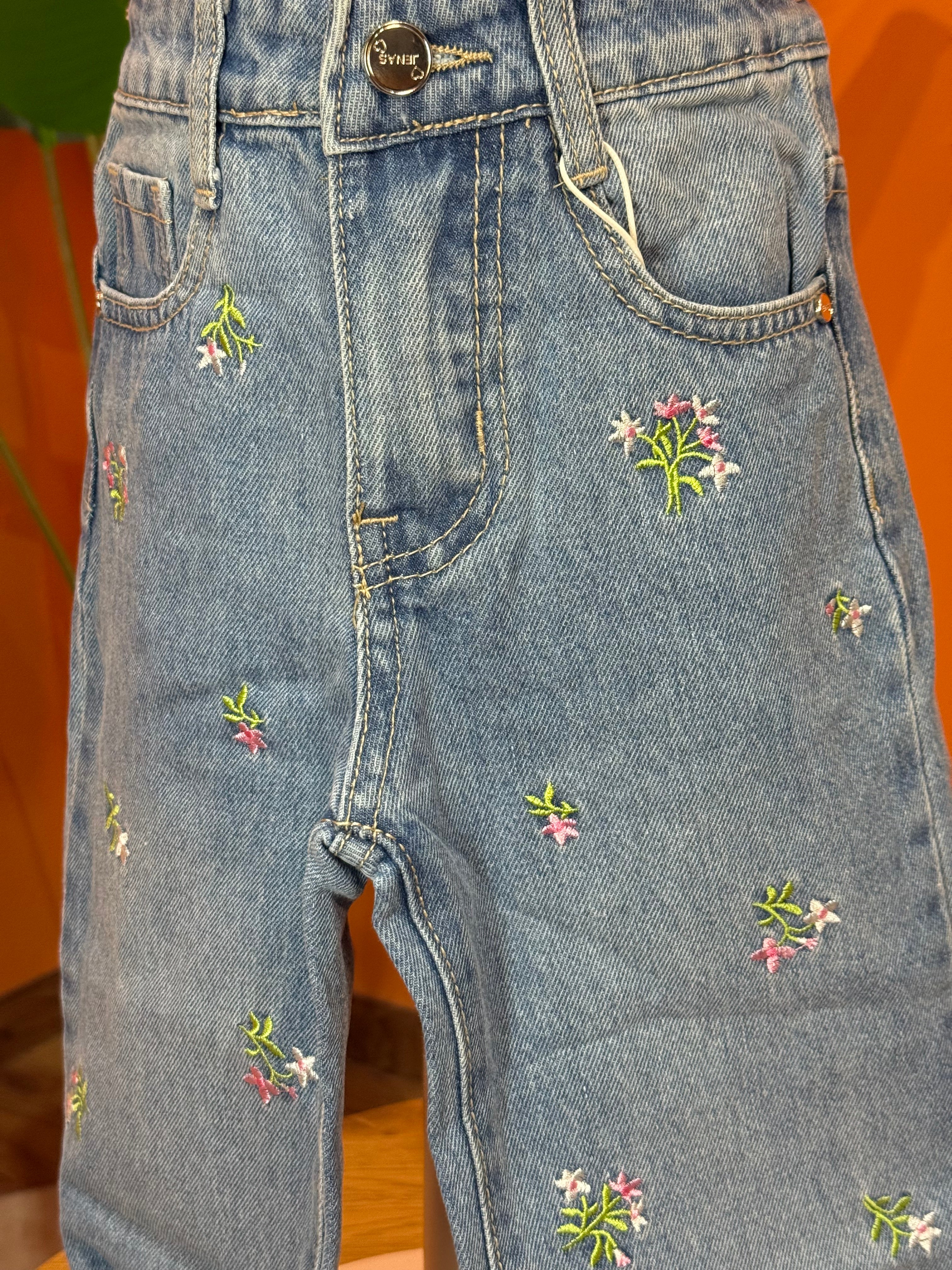 JEANS FLOWER POWER - DENIM CHIARO CON RICAMI