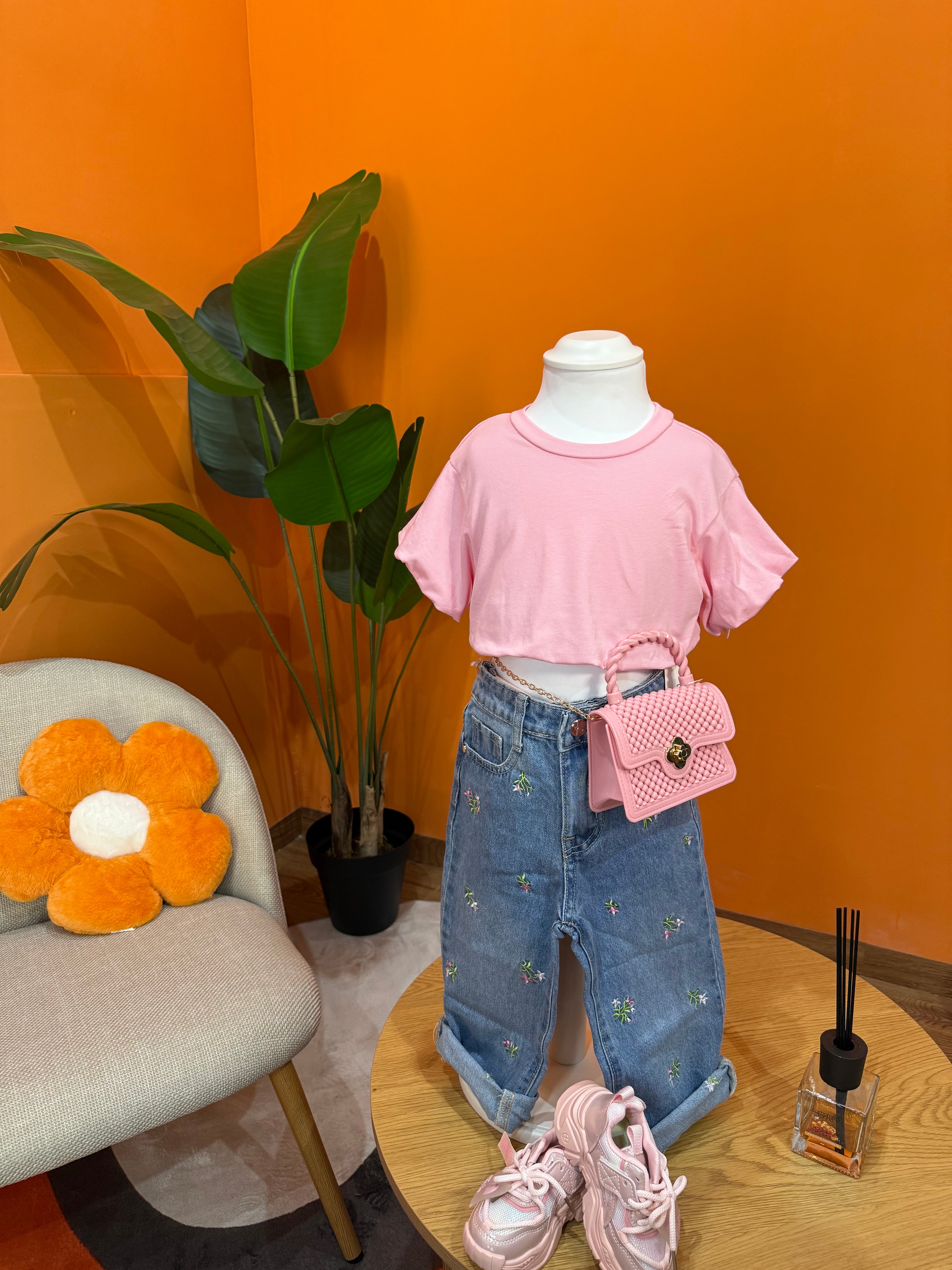 JEANS FLOWER POWER - DENIM CHIARO CON RICAMI
