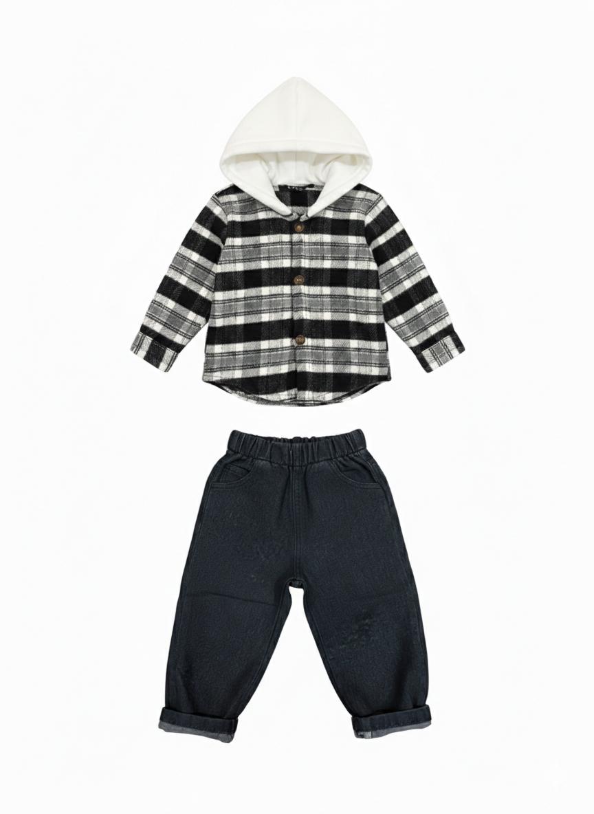 Giacca Camicia in flanella a quadri con cappuccio