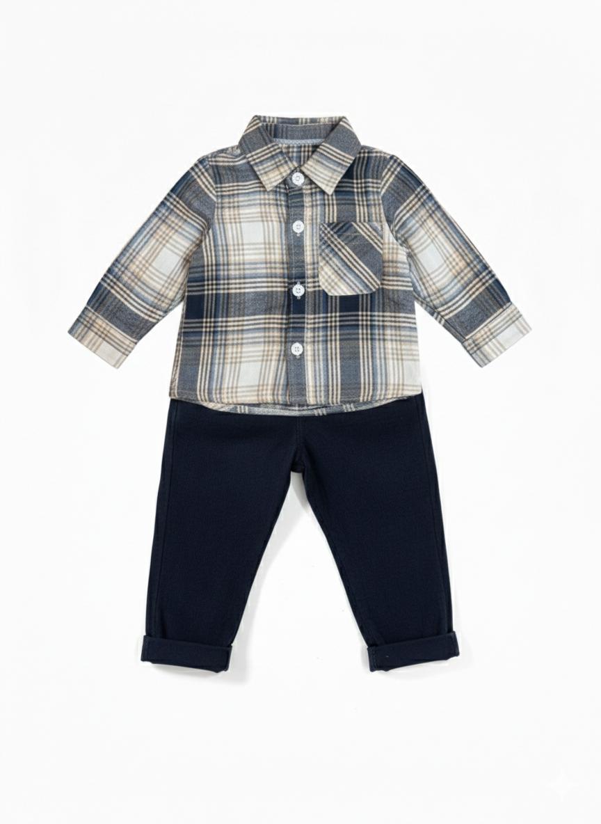 Camicia a quadri con taschino e pantaloni comfort a costine