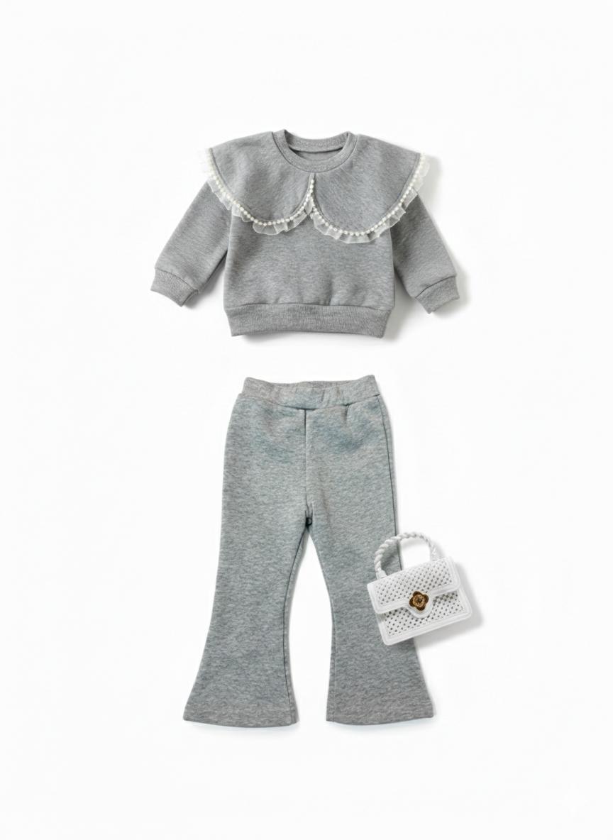 Completo Chic Pearl - Felpa Maxi colletto e pantaloni a zampa